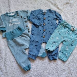 Bundle (4) Rabbit + Bear 3-6mo Baby Boy Blue & Teal Comfy Cool Weather Winter